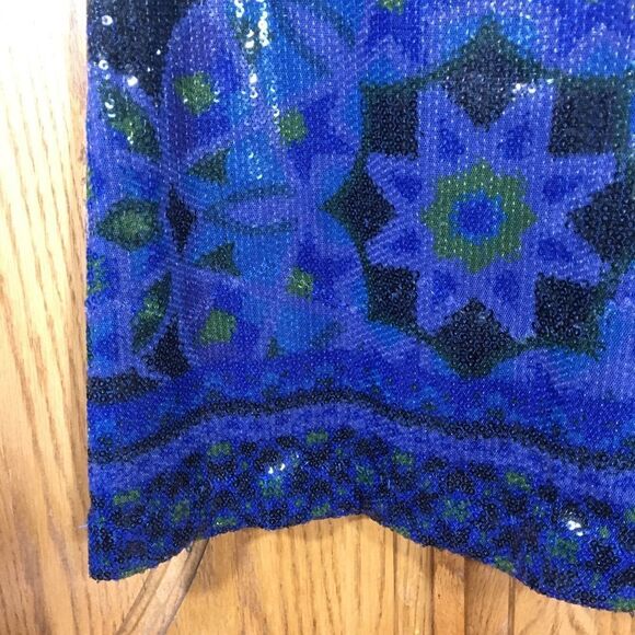NICOLE MILLER BLUE TRIBAL SEQUINS TANK TOP SMALL - Picture 8 of 14
